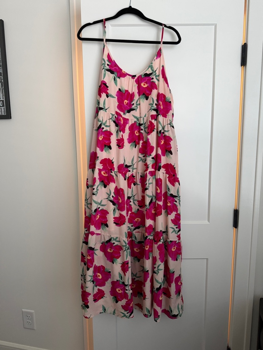 TCEC Pink Floral Maxi Dress with Green Leaves